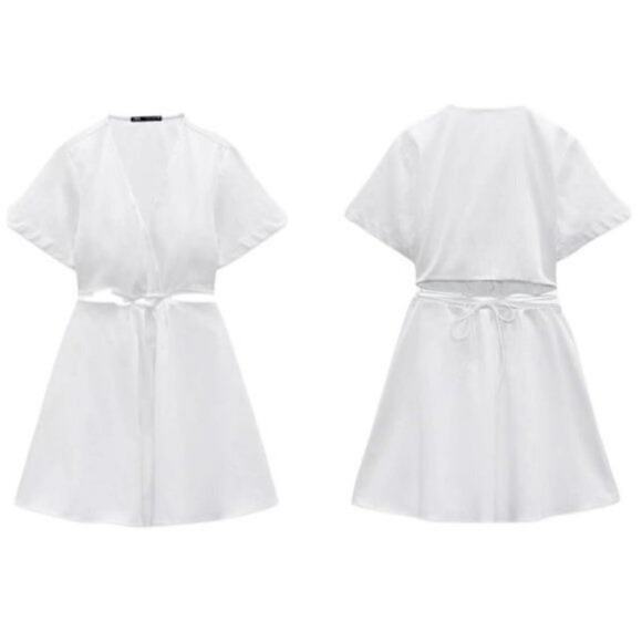 Zara Cut Out White Poplin Dress NWT Size XL SS22 WHITE 7385/084 Casual Summer - Picture 3 of 16